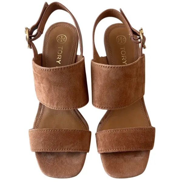 Tory Burch Selby Block Heel Sandals Ambra‎ Suede 75mm Size 8 - Image 2