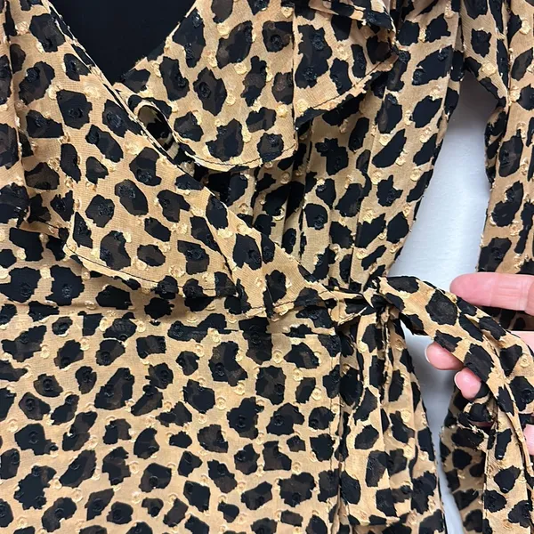 New Free People Cheetah Animal Print Long Sleeve Mini Dress size M - Image 4