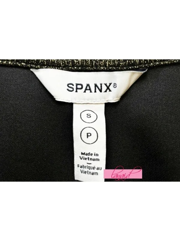 Spanx AirEssentials Half Zip Shimmer Very Black Gold Shine Knit V-Neck Sweater S - Image 6