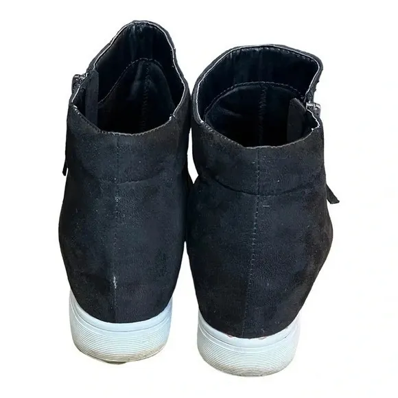 Serra Hidden Wedge Sneaker Women‎ Size 10 Black Faux Suede Zip Bootie Platform - Image 4