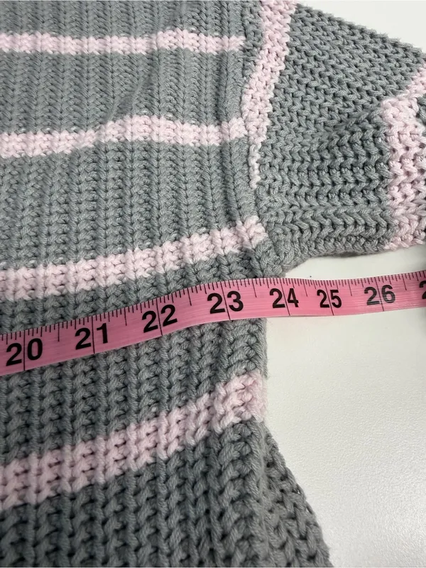 Cozy Striped knit sweater Caslon pink grey large cotton blend soft girl FLAWS - Image 8