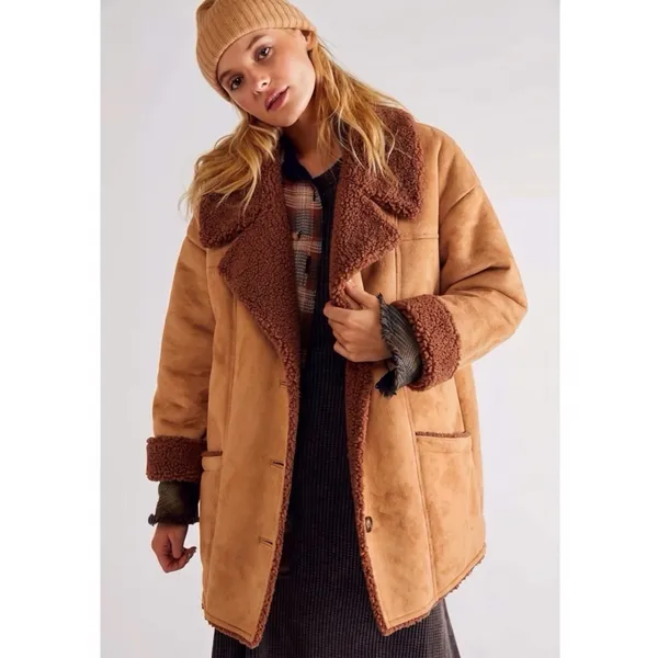 Free People Western Bohemian Retro 70s Faux Sherpa Suede Diogo Coat Size XL - Image 12