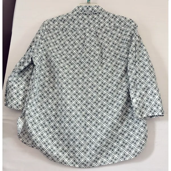 Zara Linen Floral‎ Print Button-up Shirt Tunic, 3/4 Sleeve, White/Blue XSmall - Image 2