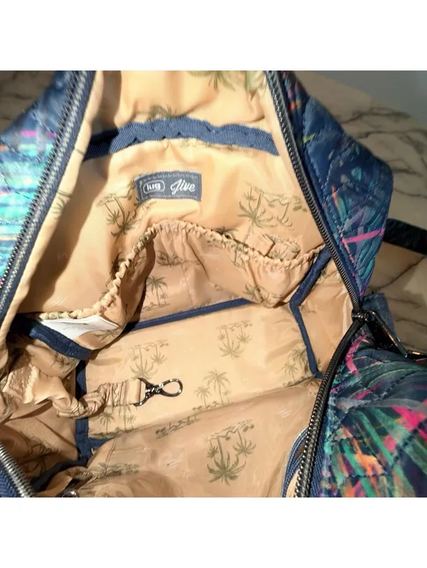 Lug Jive Tropical Multicolor Quilted Crossbody Bag Tote Handbag 10x10 Blue Green - Image 8