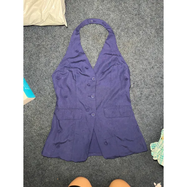 Maeve Linen‎ Blend Halter Vest Size Small Navy Blue Anthropologie Linen Summer - Image 10