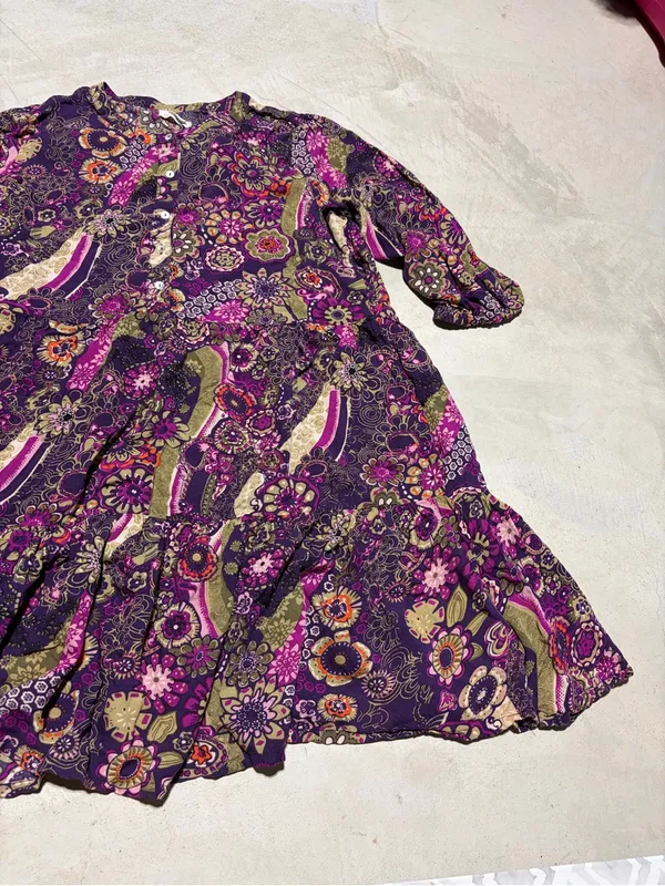 Natural life Purple Floral Tiered long sleeve dress medium - Image 3