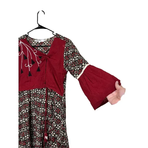 Celestia Designs‎ Maroon Cambric Cotton Floral Printed Kurta Dress Size L - Image 3