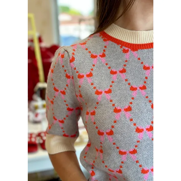 THML Short Sleeve Ribbon Knit Sweater Top in Gray. Size XL - Image 2
