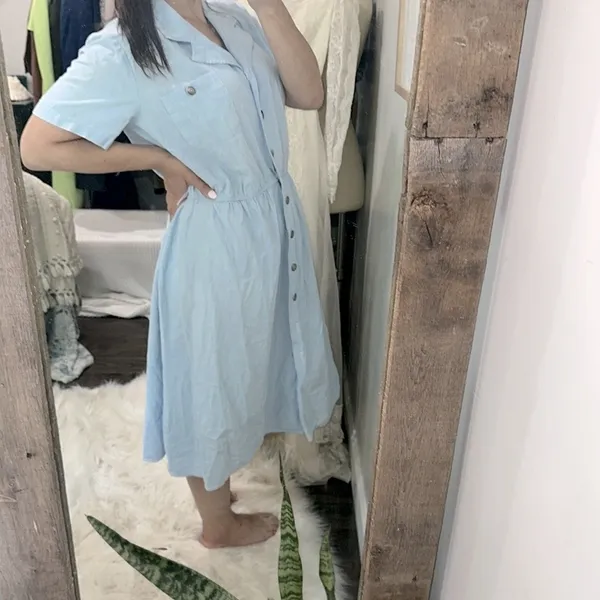 Leslie Fay vintage Blue Puff Sleeve dress size large - Image 3