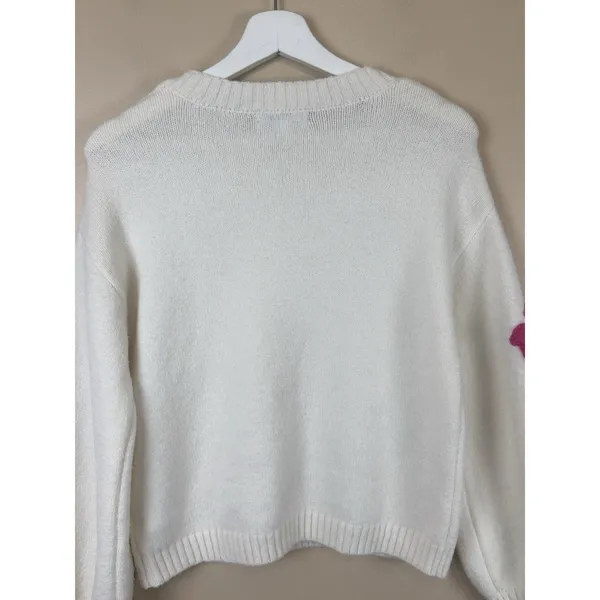Francesca’s Sweater Size XS White Floral Crochet Flower Knit Pullover Crew Neck - Image 12