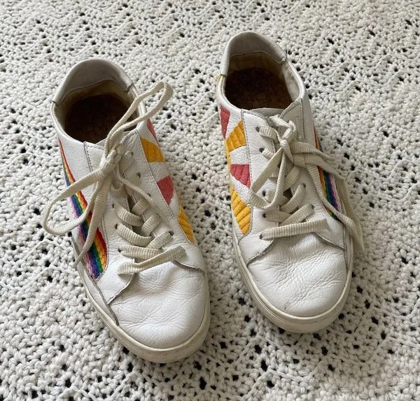 Soludos x Lockhart Embroidery Ibiza Sneakers Rainbow Wave Sun White (Size 8.5) - Image 3