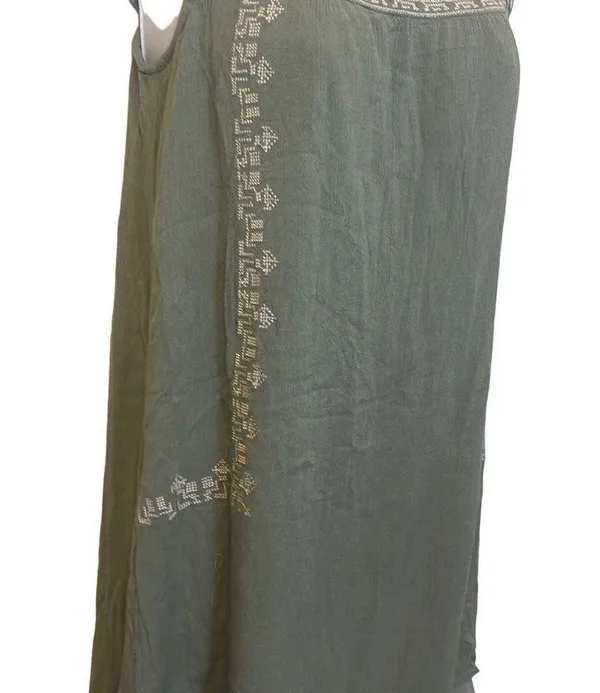 Alya EUC Green Embroidered Boho Sleeveless Tunic Dress Sz S - Image 3