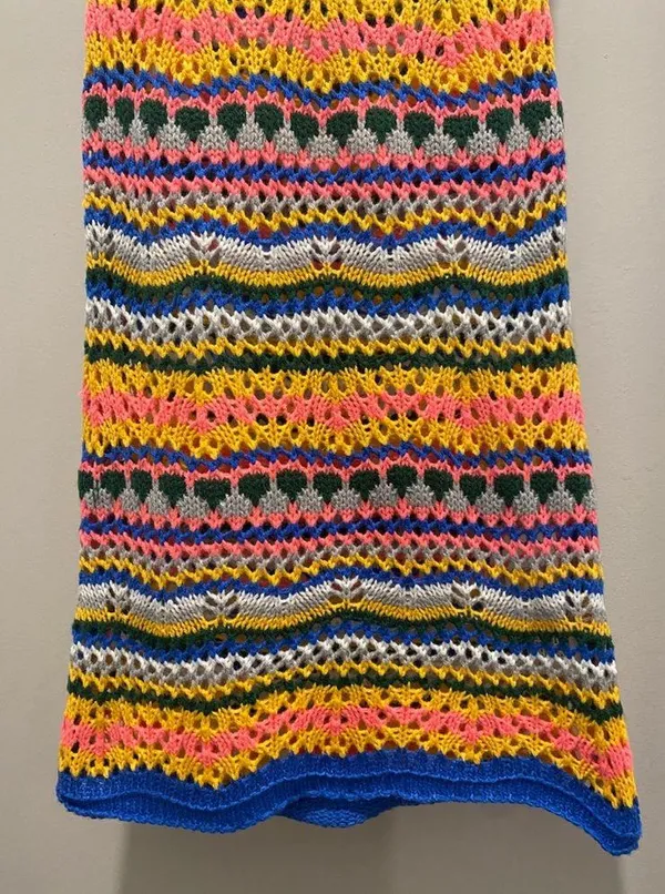 NWT THANNE Multicolor Striped Crochet Knit Unlined Halter Tie Mini Dress - Image 6