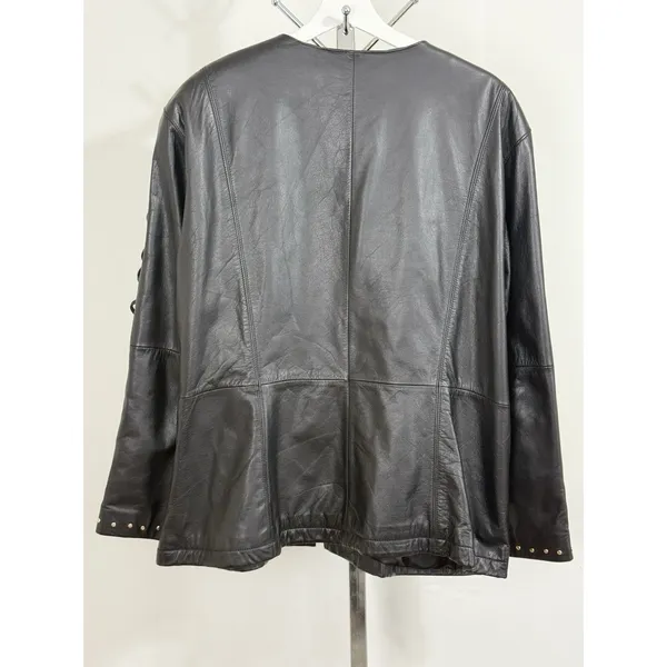 Vintage Women’s Black Leather Jacket Lace Up Studded Biker Y2K Punk Goth Size S - Image 8