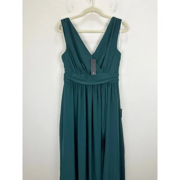 Lulus Thoughts of Hue Emerald Green Surplice Maxi Dress Formal Large NWT - Image 6