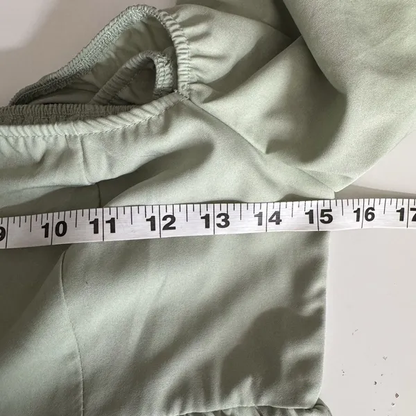EXLURA Dress Sage Green Puff Sleeve Square Neck Smocked Back Mini Cottagecore M - Image 9