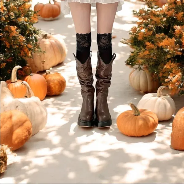 Cozy Black Lace Knee High Socks Soft Warm‎ Over the Knee One Size - Image 4