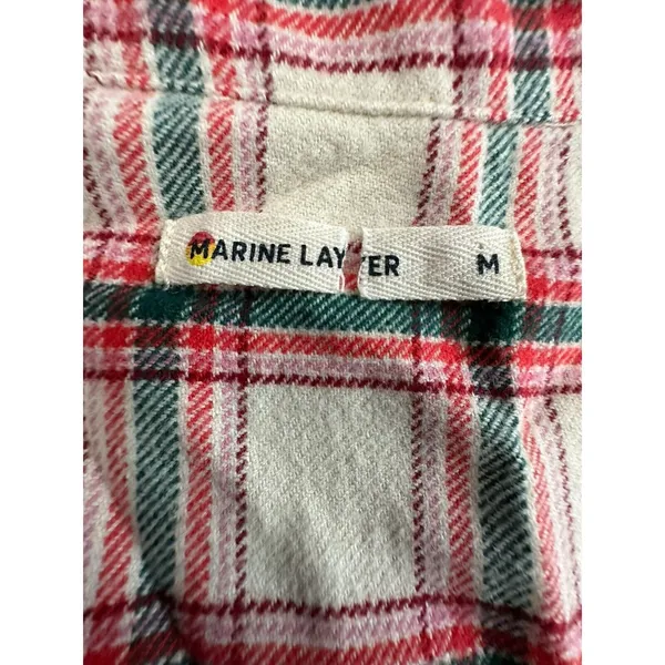 Marine Layer Pajama Size Medium Flannel Classic PJ Top in Red Cream Plaid #N4-5‎ - Image 4