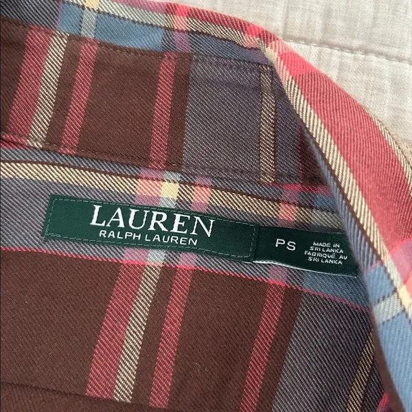 Ralph Lauren, brown blue rose plaid button-down, cotton western shirt S​​ - Image 9