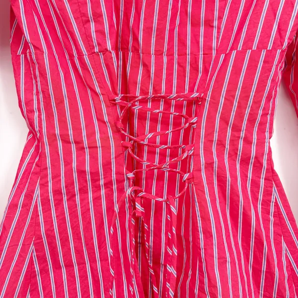 Princess Polly Womens Tawni Red Stripe Lace Up Corset Mini Shirt Dress Size 6 - Image 8