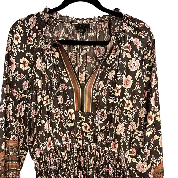 Anthropologie Current Air Alyce Brown Floral Mini Dress - Image 5