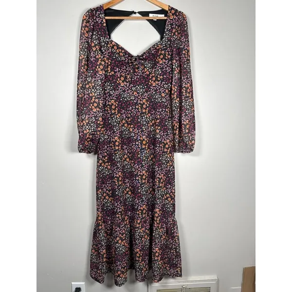 ASOS The Frolic Square Neck Midi Tea Dress With Mesh Sleeves Ditsy Floral Size 6 - Image 3