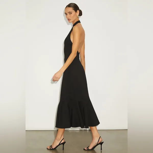 LULU’S Chic Masterpiece Black Backless Trumpet Hem Midi Dress - Image 7