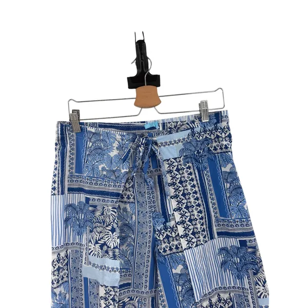 J.McLaughlin Eugene Palm Patchwork Wide Leg Pull On Pants Blue White Size Medium - Image 4