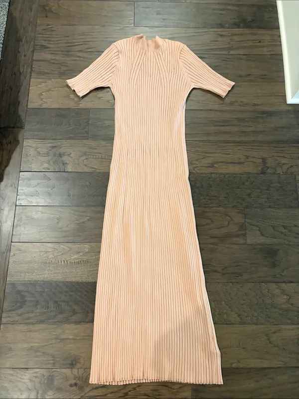 Varley Maeve Rib Knit Midi Dress in Warm Taupe Sz M - Image 4