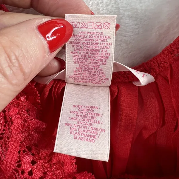 Victoria's Secret Babydoll L Large Cami Top Lace Pleated Lingerie‎ Satin Bow Red - Image 8
