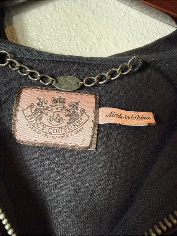 Juicy Couture Y2k black‎ Velour Zip Hoodie Rhinestone Pocket Trim Size S - Image 5