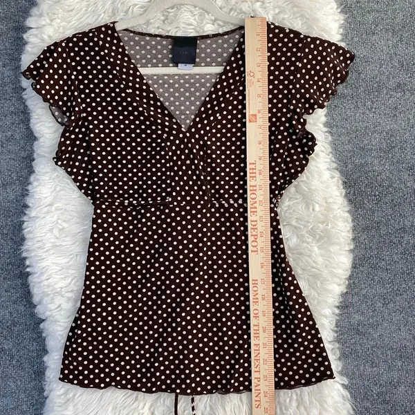 Jtb Brown Polka Dot Babydoll Tie Back Top Flutter Sleeves Cottagecore Dark Fairy - Image 8