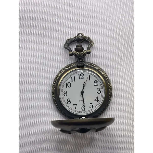 Pocket Watch‎ Unisex Bronze Tone Steel Classic Floral Pattern White Quartz B37 - Image 2
