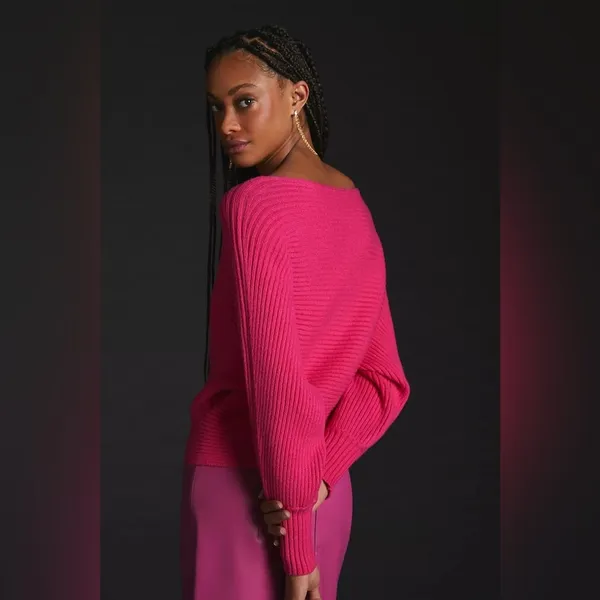 NWT By Anthropologie Kendall Hot Pink Off Shoulder Sweater S - Image 4