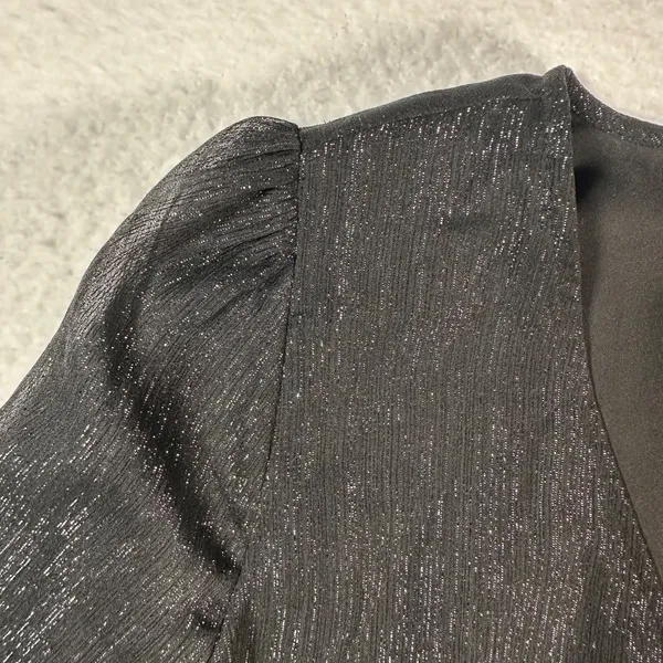 Madewell Lyric Wrap Longsleeve Top Shirt Women X-Small Black Shimmer AF678 - Image 3