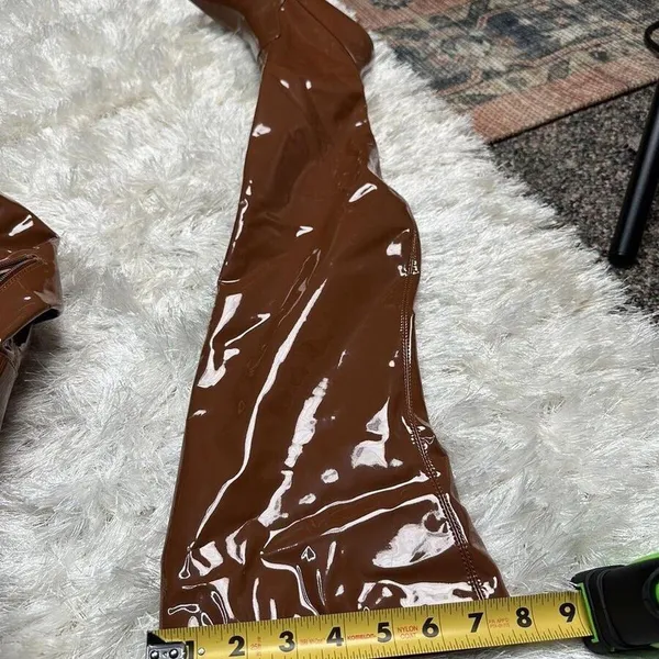 Steve Madden Viktory Cognac Patent faux leather sock Over The Knee 4” Stiletto Heel Boots Size 8M Excellent condition-worn once - Image 7