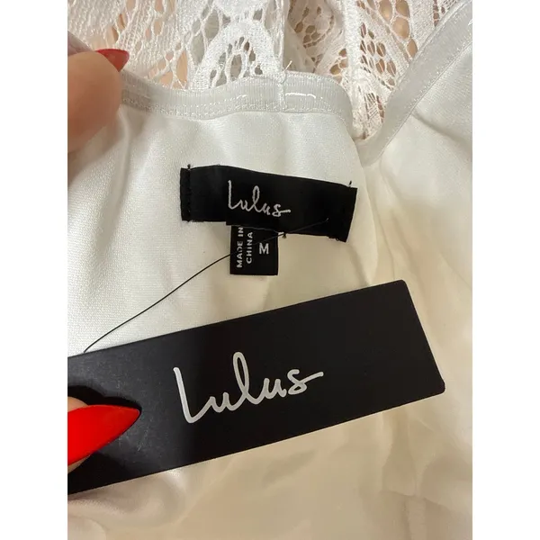 NWT Lulus Gorgeous Attraction White Lace Structured Long Sleeve Mini Dress Sz M - Image 8
