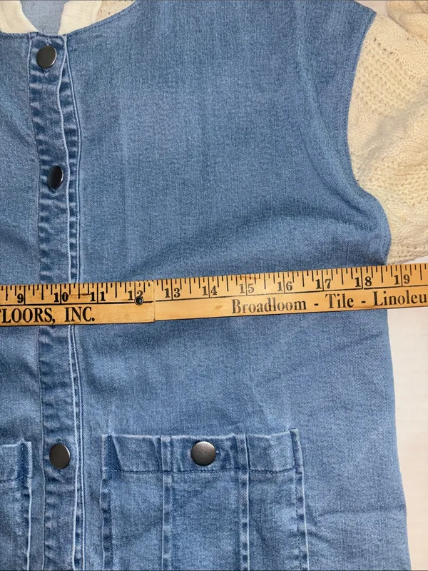 Ruby Rd Brand Blue Stretch Denim With Knit Sleeves And Collar Button Closure - Image 12