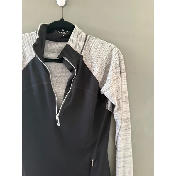 Athleta Womens‎ Black Grey Space Dye Quarter Zip Pullover Side Pocket Size S - Image 2