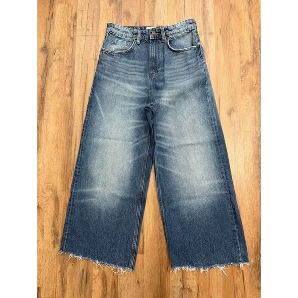 Cotton On Super Baggy Jeans‎ Women's 28 Blue Wide Leg High Rise Raw Hem Denim - Image 2