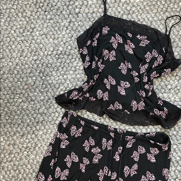 Victoria's Secret Heavenly by Black Pink Butterfly Two Piece Pajama Sleep Set - Image 5