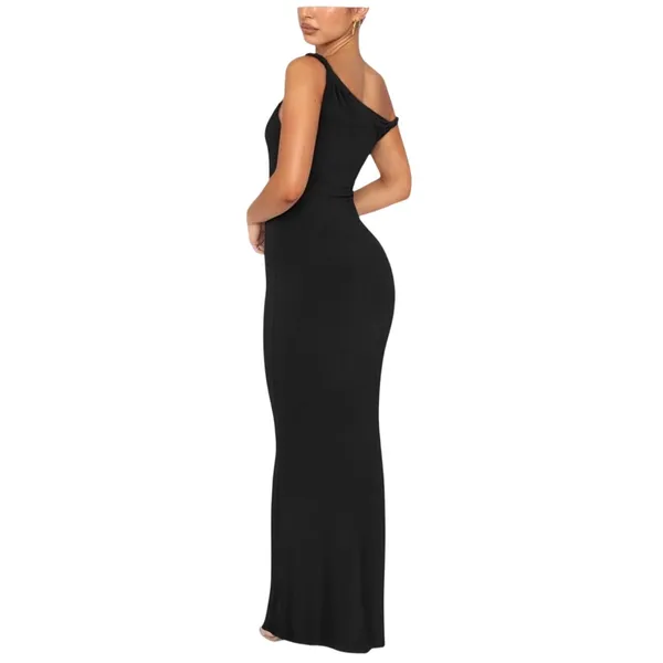 NWT REORIA Womens One Shoulder Formal Maxi Dress Black Ribbed Bodycon XS - Image 3