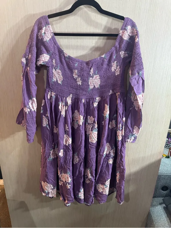 Women’s Torrid Purple Floral Smocked Peasant Dress Size 1X NWT - Image 4