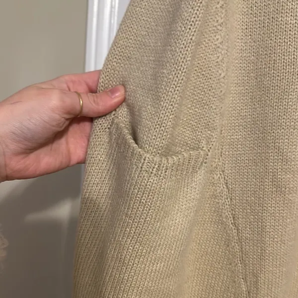 Sleeveless V-Neck Beige Sweater Vest Dress - Image 3
