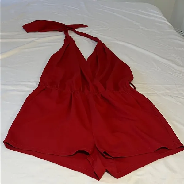 Hot & Delicious Red Halter Tie-Back One-Piece Romper - Image 11