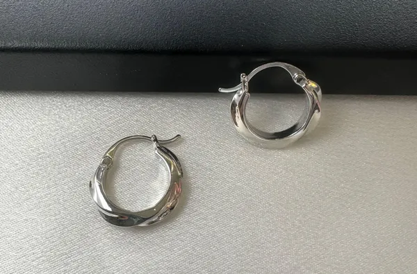 Twisted Silver Hoop Earrings for Women - Image 2