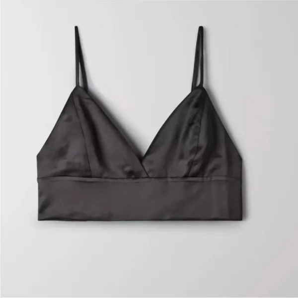 BABATON x ARITZIA SATIN BLACK GOTH ADJUSTABLE STRAP BRA TOP XXS - Image 2