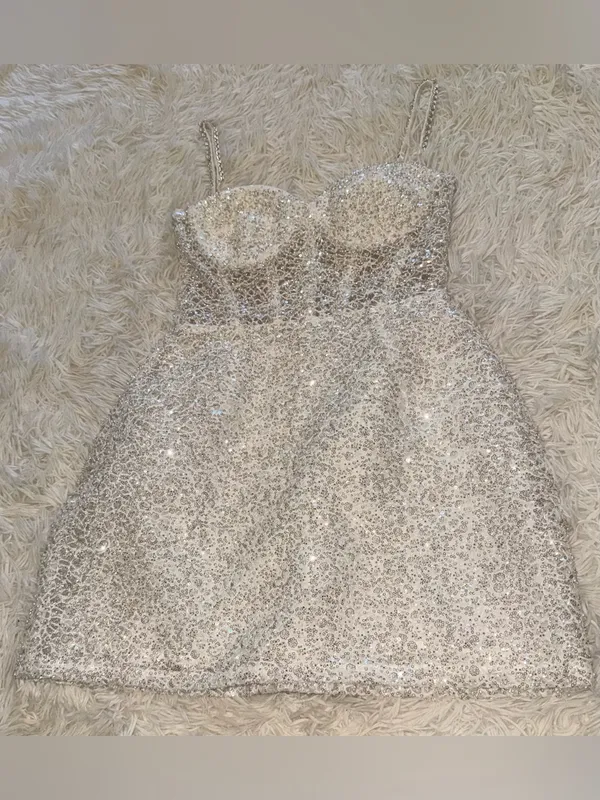 NEW NADINE MERABI Alice Embellished Belted WHITE Minidress sz 4 - Image 5