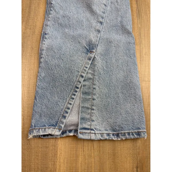 American Eagle 90s Bootcut Jeans Light Wash Split Hem 8 Short Real Good Stretch - Image 6