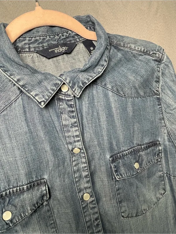 Indigo denim shirt Medium ~ Soft Excellent ~ Lightweight Weatern Snap - Image 2